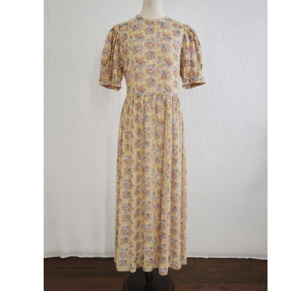 vintage Dresses & Skirts - Vintage Leslie Fay Yellow Floral Prairie Cottagecore Midi Dress Size 18 (XL Fit)